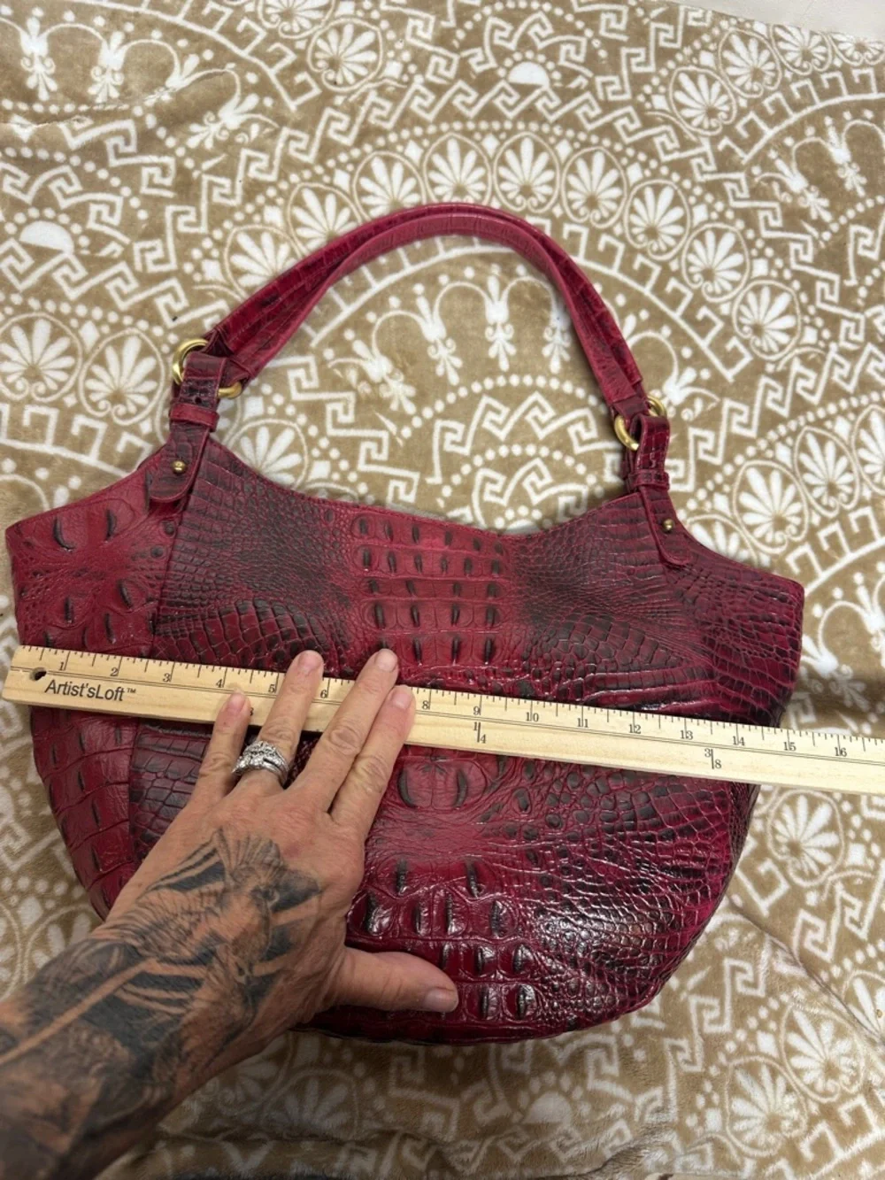 Brahmin Jacqueline Croc-Embossed Hobo in Wine Red